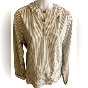 Tailor Vintage Windbreaker Hoody - M tan /cream seersucker, nylon seersucker